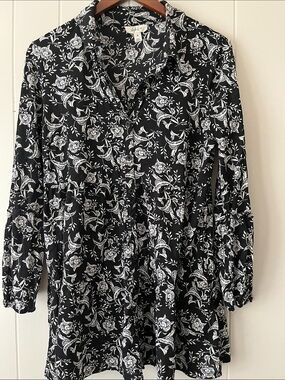 Style & Co. Black and White Floral Button-Front Blouse